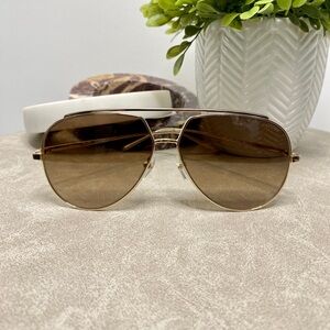 MARC JACOBS 59MM Aviator Sunglasses Gold Metal Frame & Brown Lens | New in Case